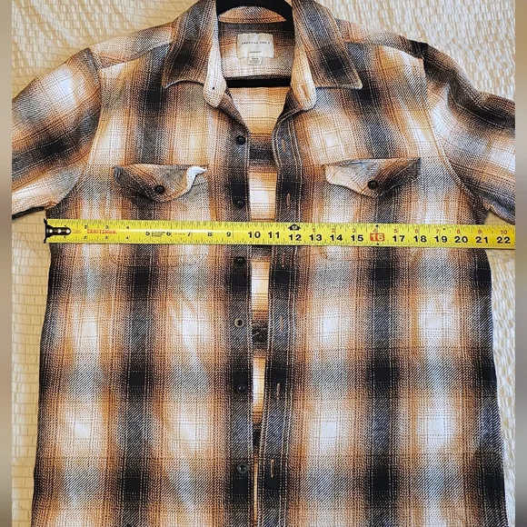 American Eagle - Orange/Black Plaid 100% Cotton Flannel Shirt - Picture 9 of 11